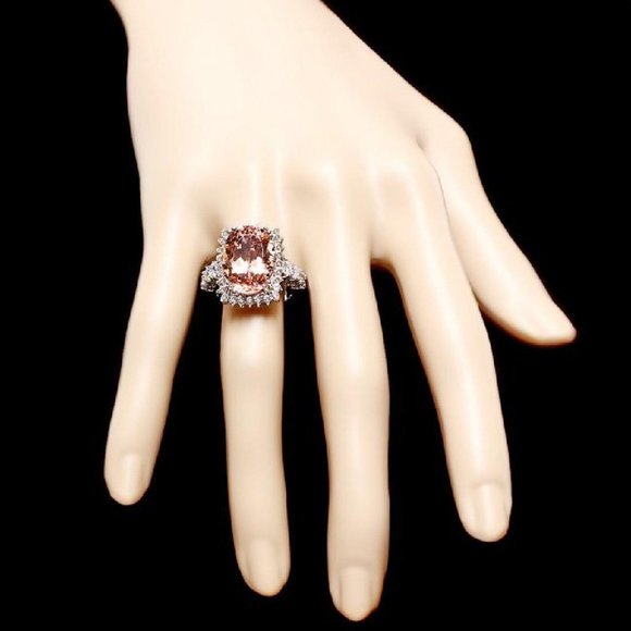10.50 Ct Morganite & Diamond 14KW Gold Ring